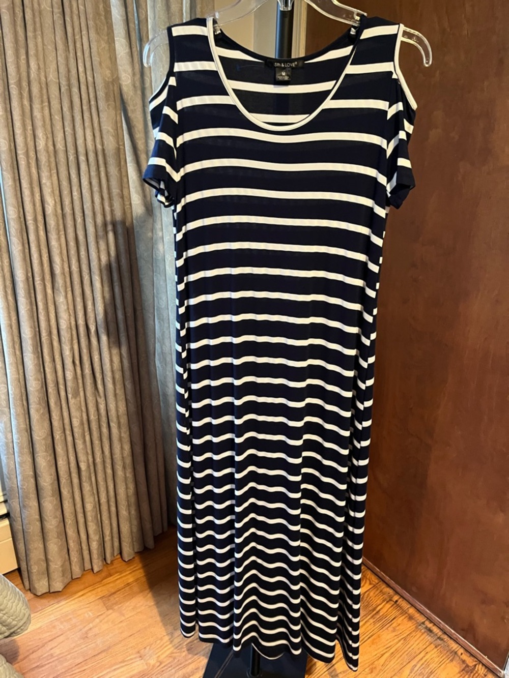 5th & Love Black and White Striped Cold-Shoulder Maxi Dress